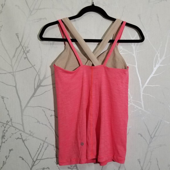 Lululemon Heathered Coral Strappy Run For Gold Tank w/ Built In Bra - Picture 3 of 4